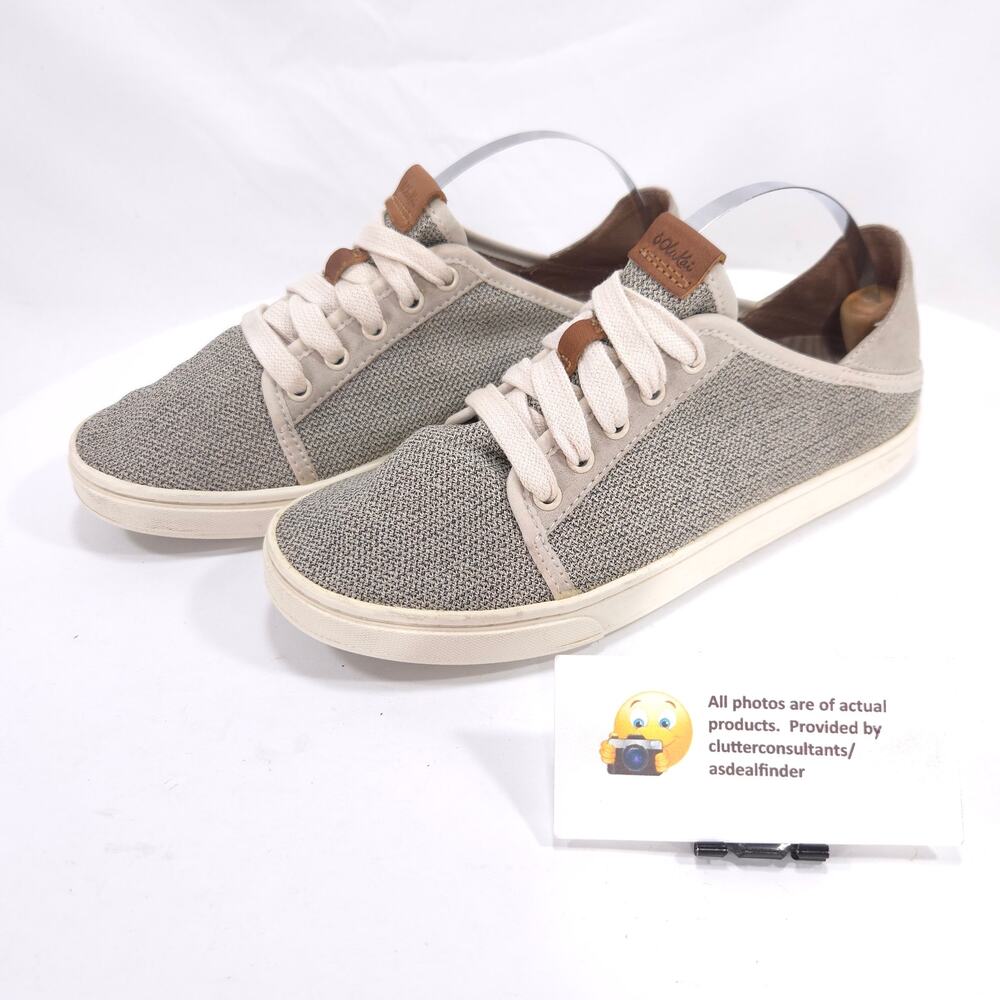 OluKai Pehuea LI Lace Up Walking Shoe Womens Size 6.5 20379 Gray White
